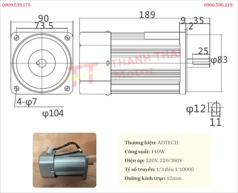 Bản vẽ và thông số kỹ thuật của động cơ điện mini 140w