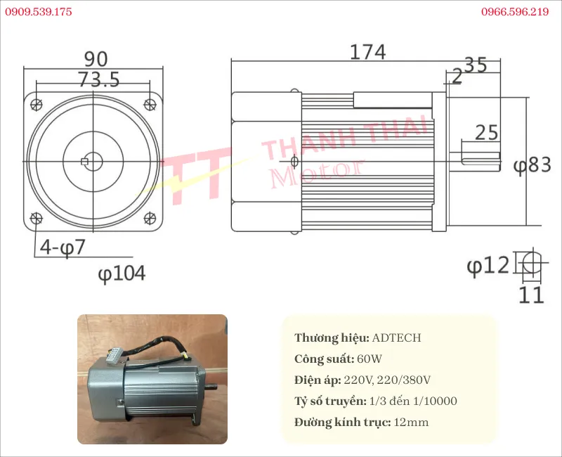Bản vẽ và thông số kỹ thuật của động cơ điện mini 60w