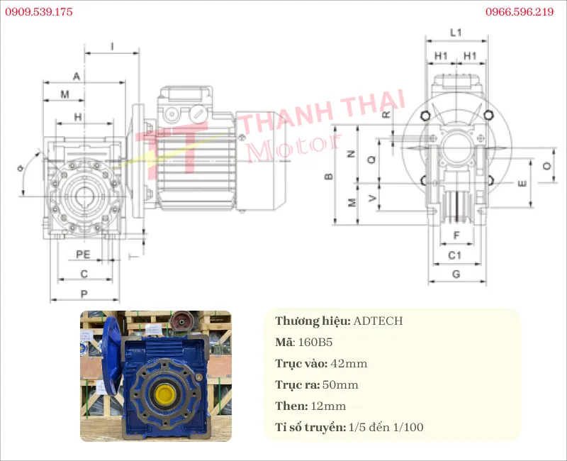 Bản vẽ thông số kỹ thuật hộp giảm tốc NMRV 150