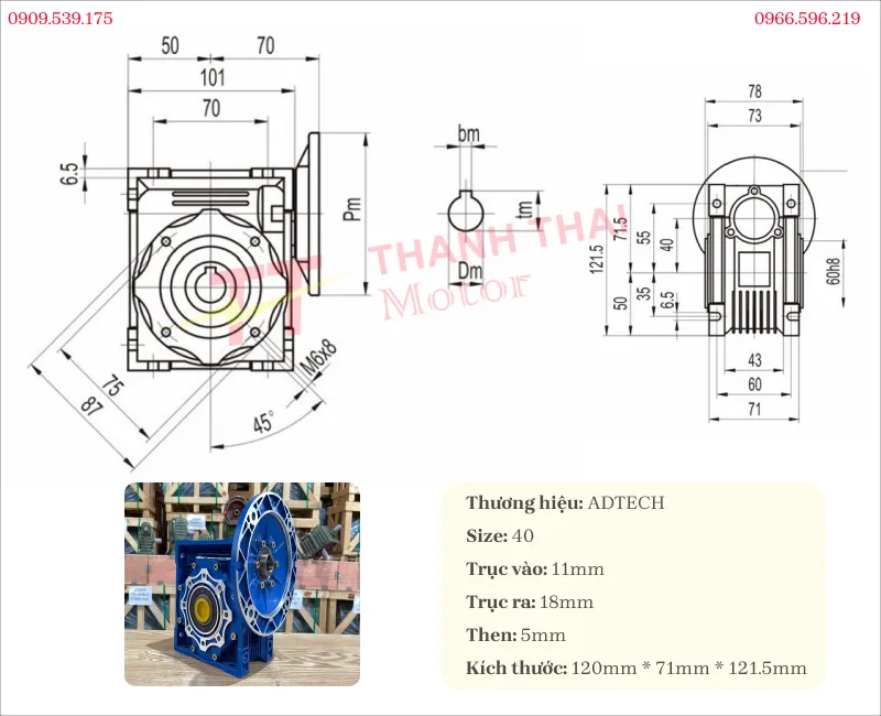 Bản vẽ và thông số kỹ thuật hộp giảm tốc NMRV 40