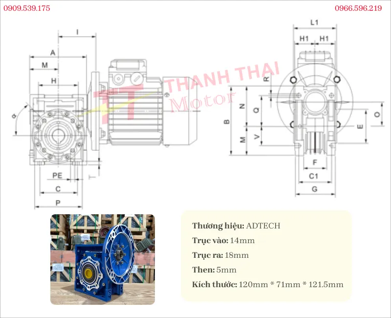 Bản vẽ và thông số kỹ thuật của của hộp giảm tốc NMRV 40
