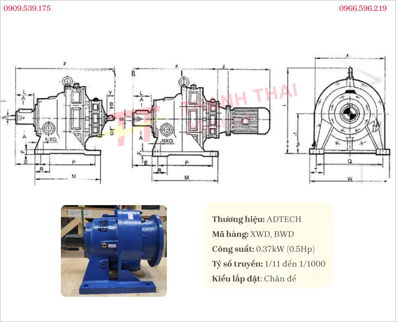 Bản vẽ và thông số kỹ thuật hộp giảm tốc tải nặng Cycloid X0