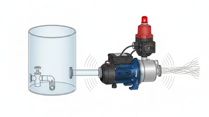 Máy bơm nước tăng áp mini 220v hoạt động trong tình trạng bể cạn nước (chạy khô).
