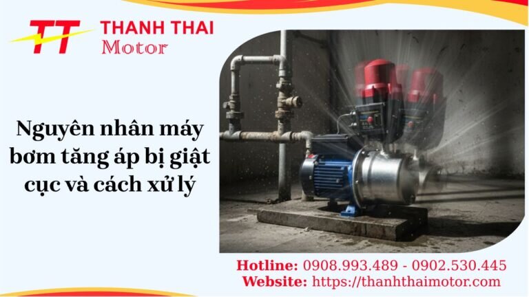 Máy bơm tăng áp bị giật cục, rung lắc mạnh và phát ra tiếng ồn khi hoạt động.
