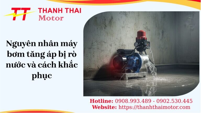Máy bơm tăng áp bị rò nước gây ẩm ướt sàn nhà và lãng phí nước.
