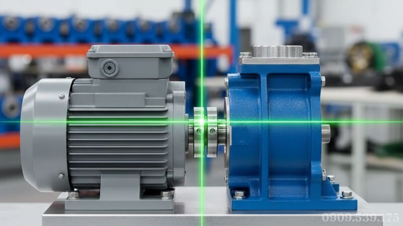 Mô phỏng sơ đồ canh chỉnh đồng trục giữa motor và hộp số giảm tốc NMRV.