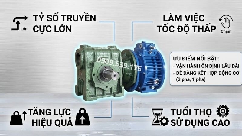 Ưu điểm nổi bật của hộp giảm tốc trục vít 2 cấp.