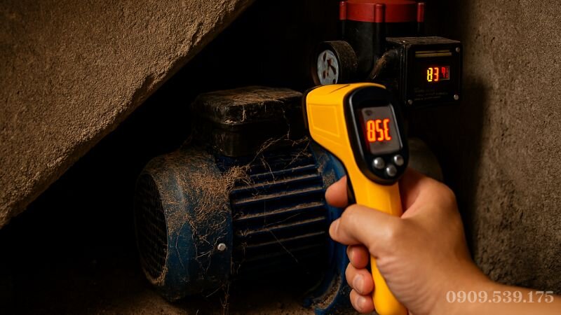 Máy bơm tăng áp mini 220V lắp đặt ở vị trí kín gió, bụi bẩn làm giảm khả năng tản nhiệt.