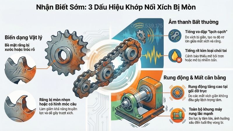 3 dấu hiệu nhận biết khớp nối xích bị mòn.