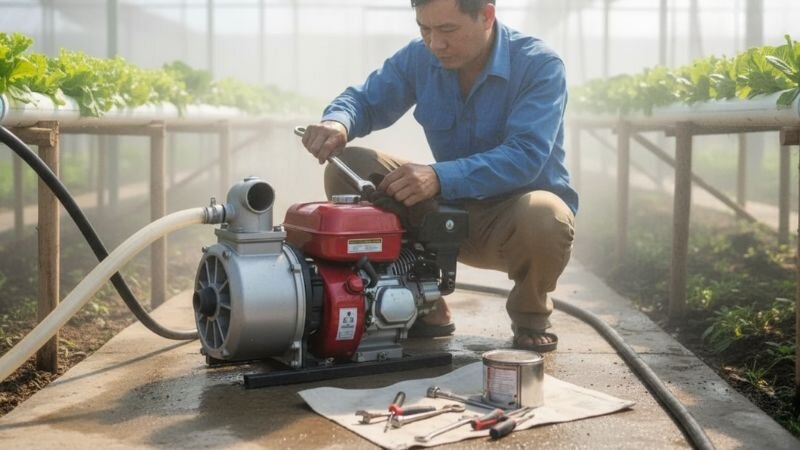 Bảo trì định kỳ cho máy bơm trồng rau thủy canh.