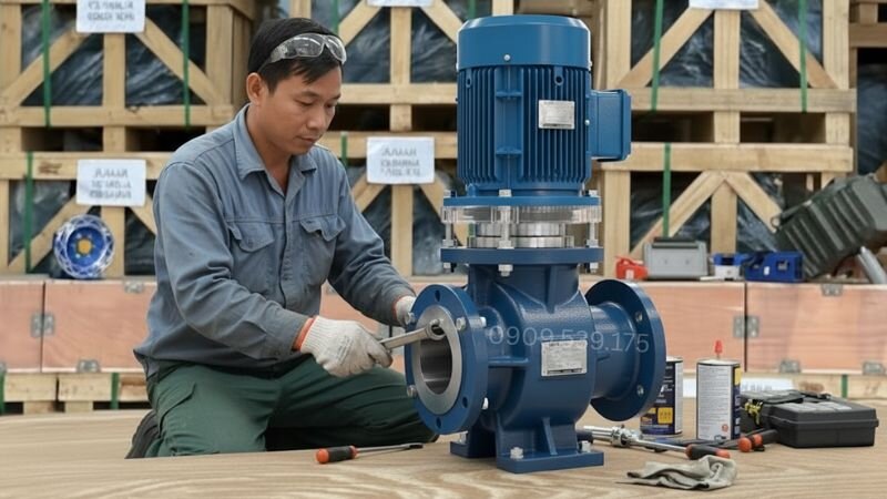 Bảo trì máy bơm ly tâm trục đứng.