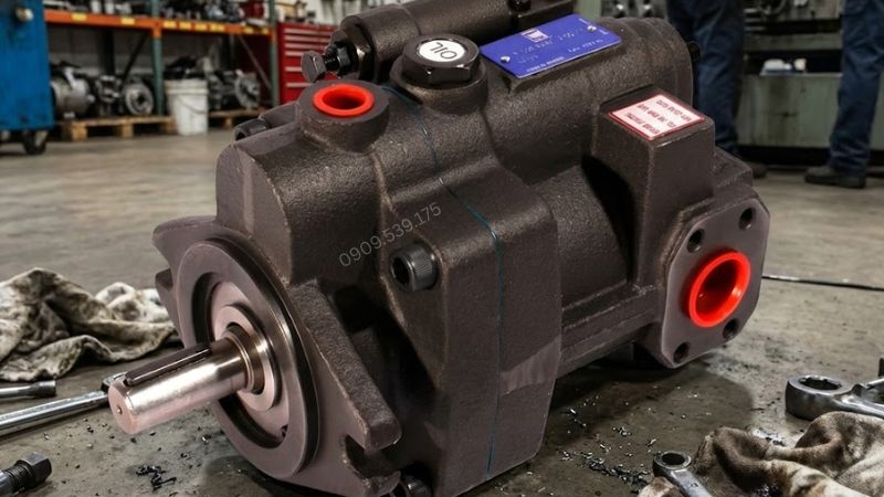 Bơm piston hướng trục được thiết kế các piston di chuyển song song với trục quay của bơm và có thể có đĩa nghiêng cố định.