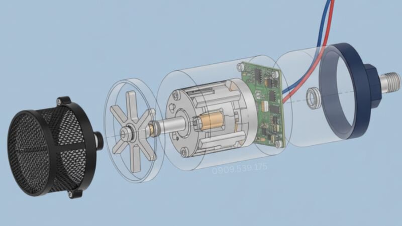 Cấu tạo máy bơm chìm 12V không chổi than.