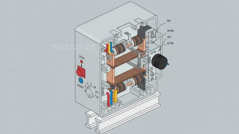 Cấu tạo rơ le nhiệt cho máy bơm nước.