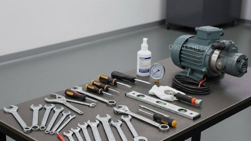 Dụng cụ cần thiết khi lắp đặt bơm dầu thủy lực.
