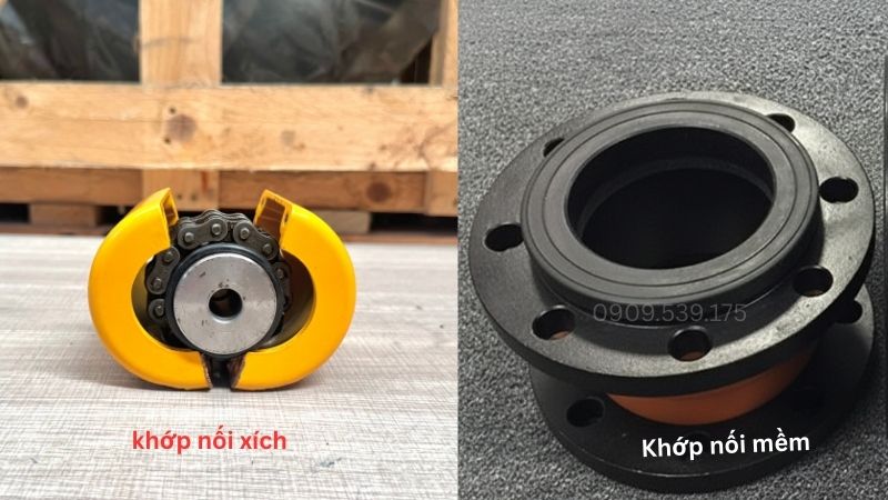 Hình ảnh tổng quan về khớp nối xích và khớp nối mềm.