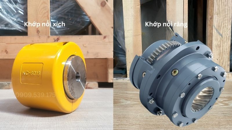 Hình ảnh tổng quan về khớp nối xích và khớp nối răng.