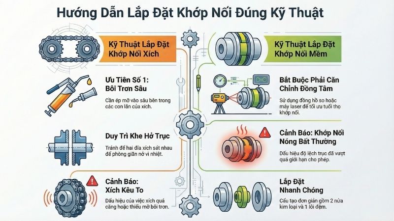 Hướng dẫn lắp đặt khớp nối đúng kỹ thuật.