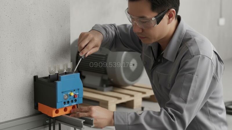 Lắp đặt rơ le nhiệt cho máy bơm nước.