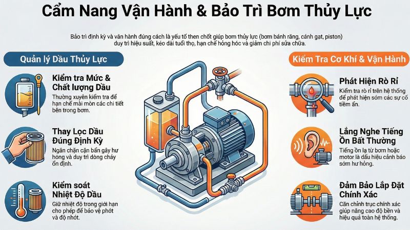 Lưu ý khi bảo trì và vận hành bơm thủy lực.
