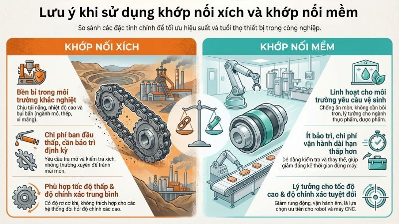 Lưu ý khi sử dụng khớp nối xích và khớp nối mềm.