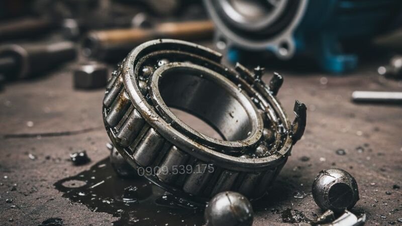 Bạc đạn bị mòn và vỡ, trục quay sẽ bị kẹt, ma sát lớn, khiến motor rung và kêu mà không thể quay được.
