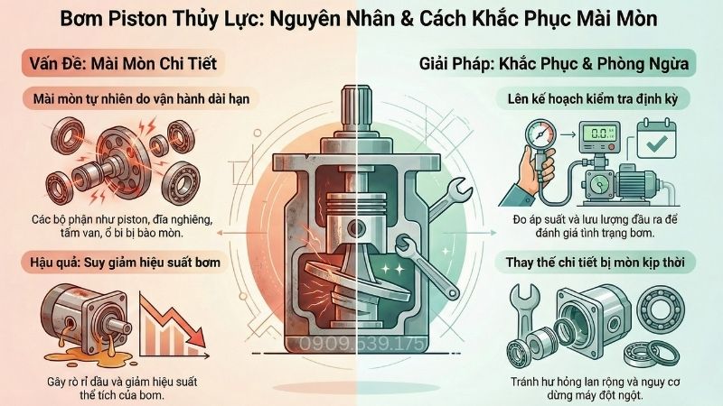 Nguyên nhân và cách khắc phục bơm piston thủy lực bị mài mòn.