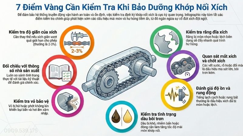 Những lưu ý quan trọng khi kiểm tra khớp nối xích.
