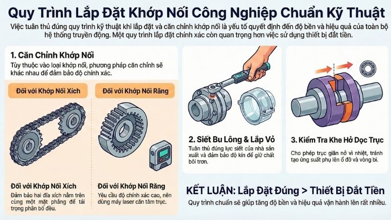 Quy trình lắp đặt và căn chỉnh khớp nối chuyên nghiệp.