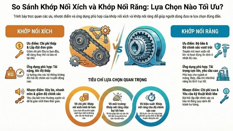 So sánh khớp nối xích và khớp nối răng: Lựa chọn nào tối ưu.