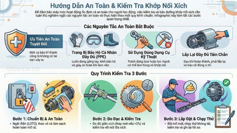 Tiêu chuẩn an toàn lao động khi kiểm tra khớp nối xích.