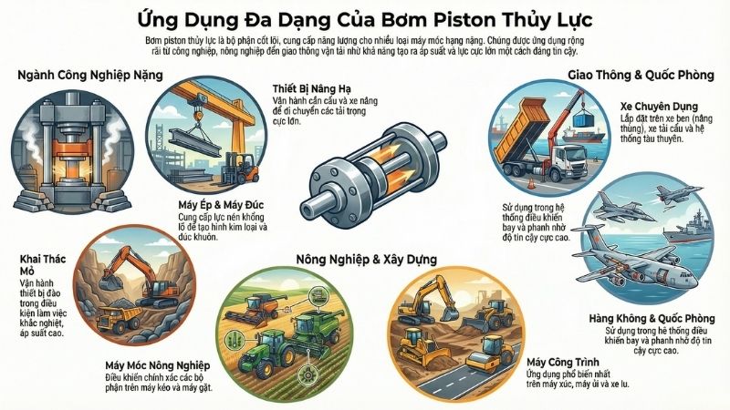 Ứng dụng thực tiễn của bơm piston thủy lực.