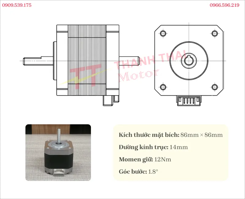 Bản vẽ và thông số kỹ thuật động cơ bước 12Nm