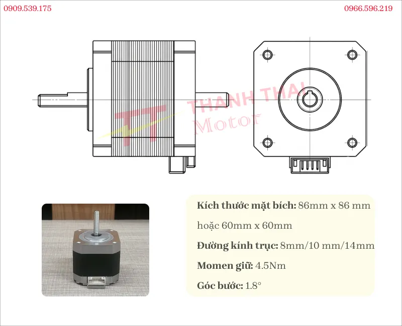 Bản vẽ và thông số kỹ thuật động cơ bước 4.5Nm