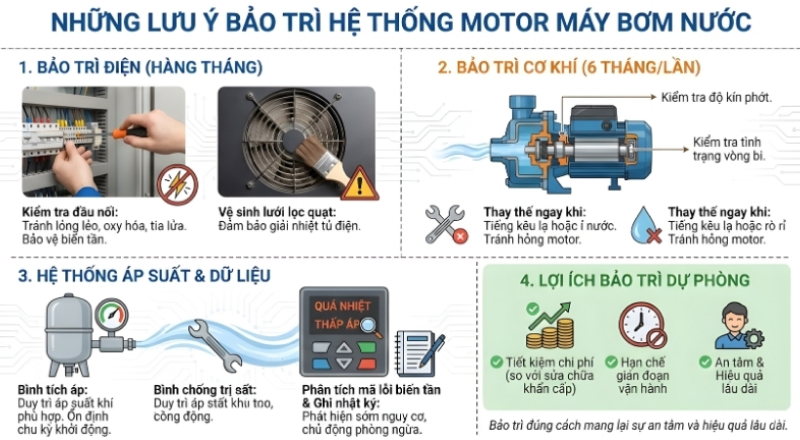 Bảo trì đúng cách giúp hệ thống motor bơm vận hành ổn định và kéo dài tuổi thọ