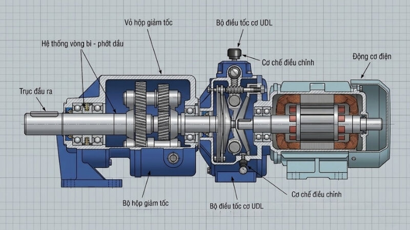 Cấu tạo của động cơ giảm tốc điều tốc cơ UDL