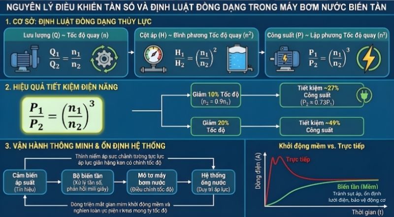 Điều khiển tần số giúp bơm điều chỉnh tốc độ, giảm điện năng và ổn định hệ thống