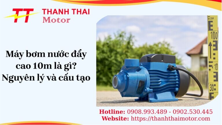 Máy bơm nước đẩy cao 10m đưa nước từ bể ngầm lên bồn chứa sân thượng nhà 3 tầng.
