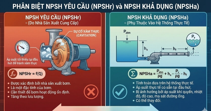 Phân biệt NPSHr và NPSHa