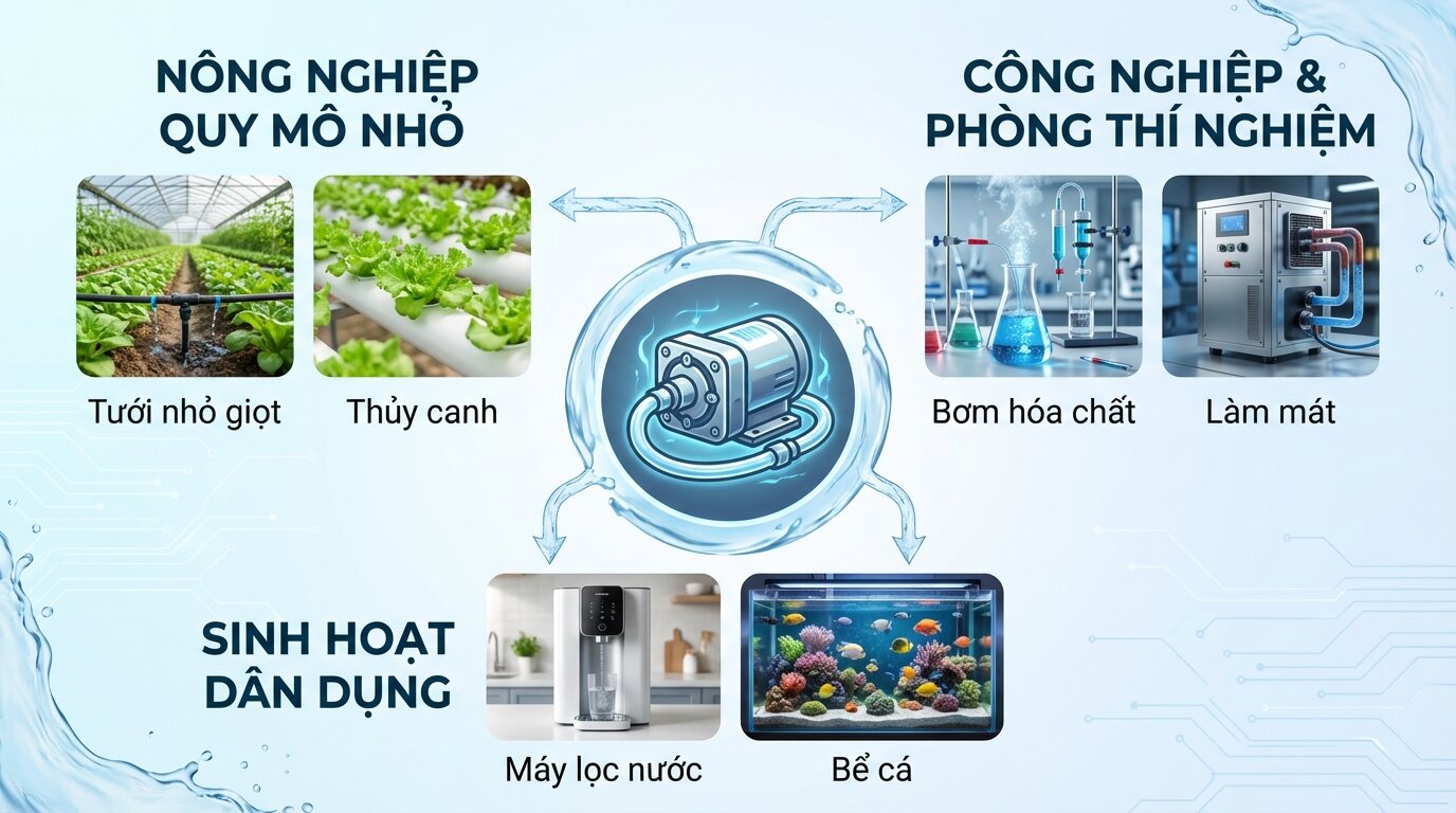Xem cách máy bơm nước loại nhỏ nhất được ứng dụng linh hoạt từ nông nghiệp, công nghiệp đến đời sống hàng ngày.