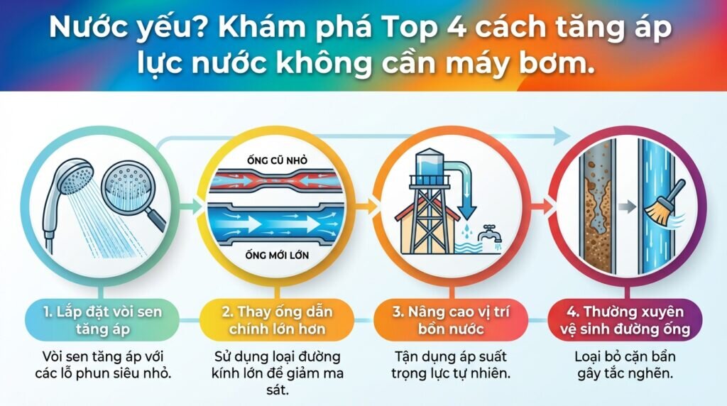 4 cách tăng áp lực nước không cần máy bơm
