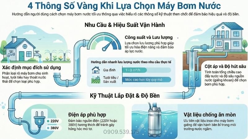 4 thông số vàng khi lựa chọn máy bơm hút nước.