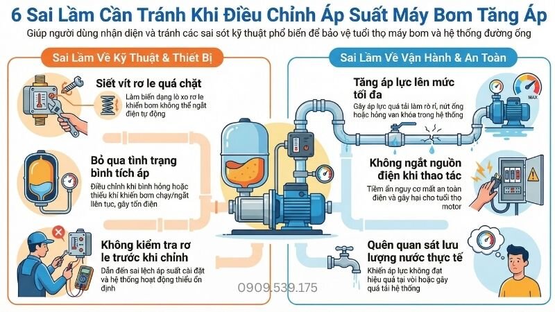 6 sai lầm cần tránh khi điều chỉnh áp suất máy bơm tăng áp.