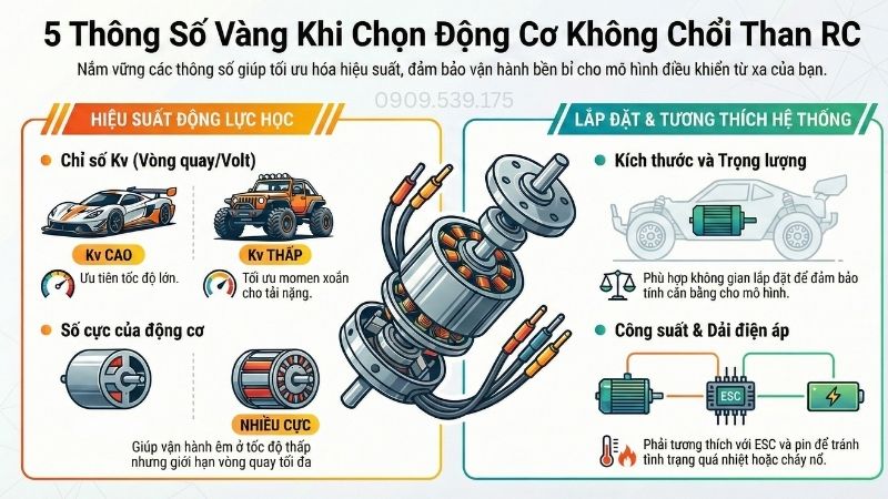 Các thông số kỹ thuật của động cơ không chổi than rc.