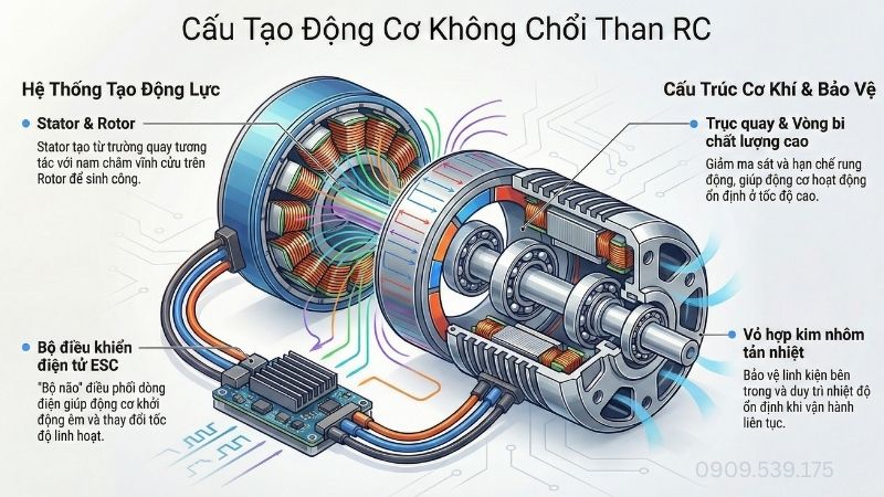 Cấu tạo của động cơ không chổi than RC.