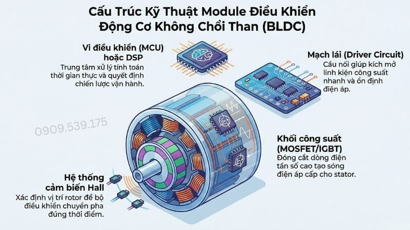 Cấu trúc kỹ thuật của module điều khiển động cơ không chổi than.