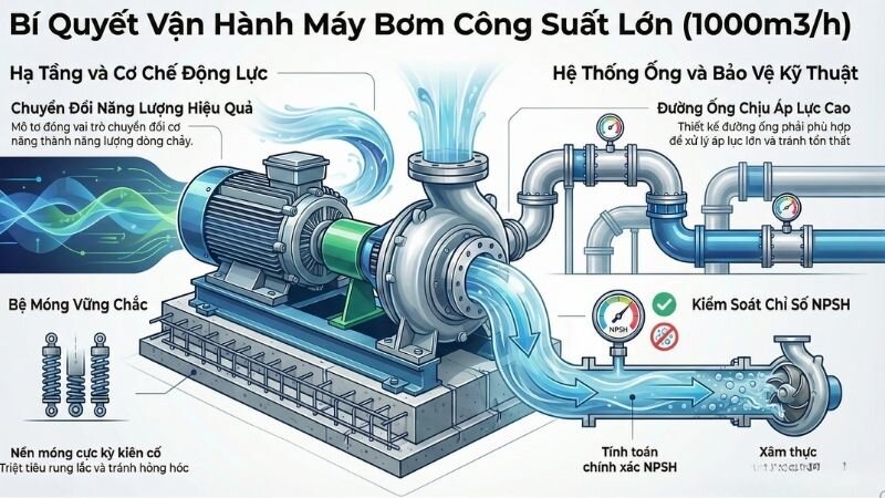 Đặc điểm vận hành của máy bơm nước công suất 1000m3/h.
