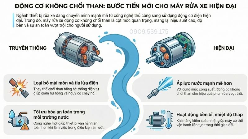 Động cơ không chổi than là bước tiến mới cho máy rửa xe hiện đại.