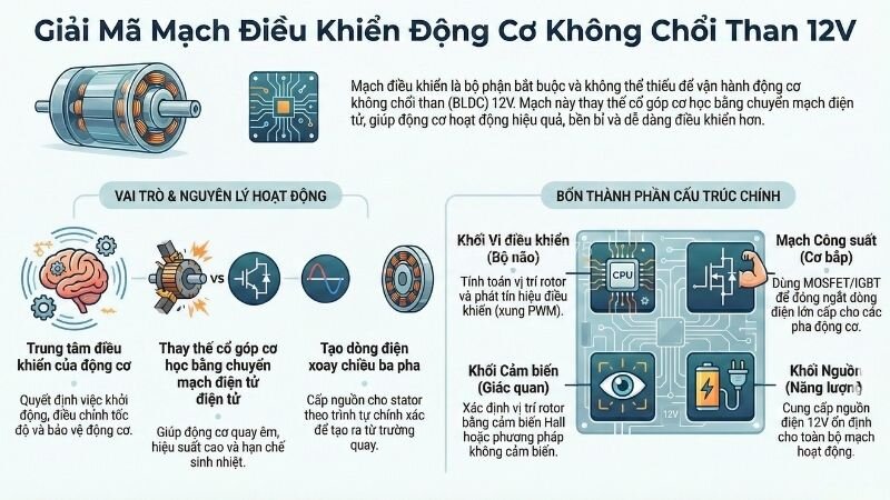 Giải mã mạch điều khiển động cơ không chổi than 12v.