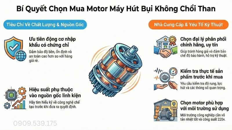 Kinh nghiệm chọn mua motor máy hút bụi không chổi than.